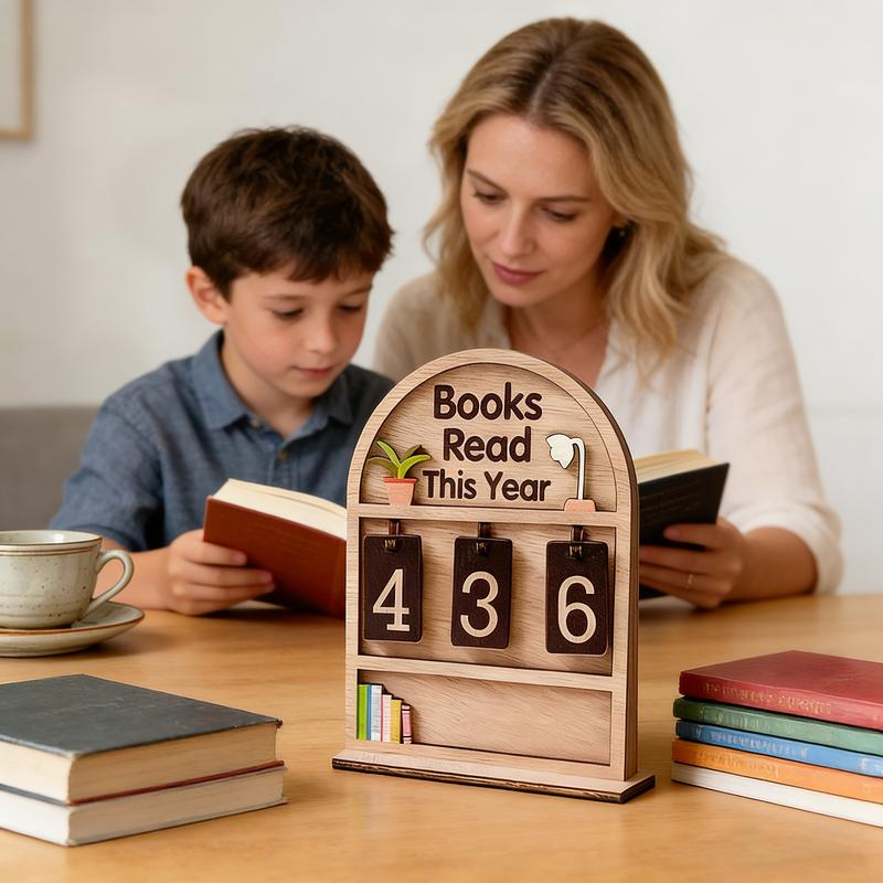 Wooden Book Counter & Reading Tracker - For Reading Challenge (Up to 999)