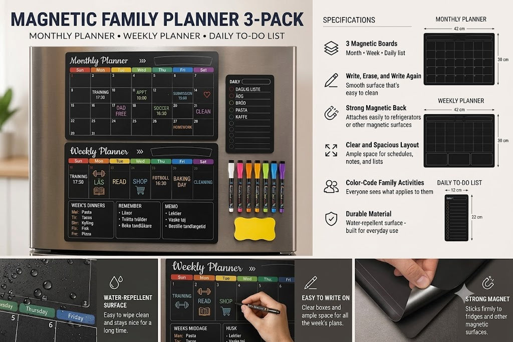 Magnetic Family Planner – Monthly, Weekly, and Daily Schedule