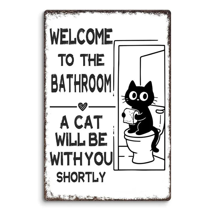 Retro Black and White Wall Decor - Highland Cow & Cat