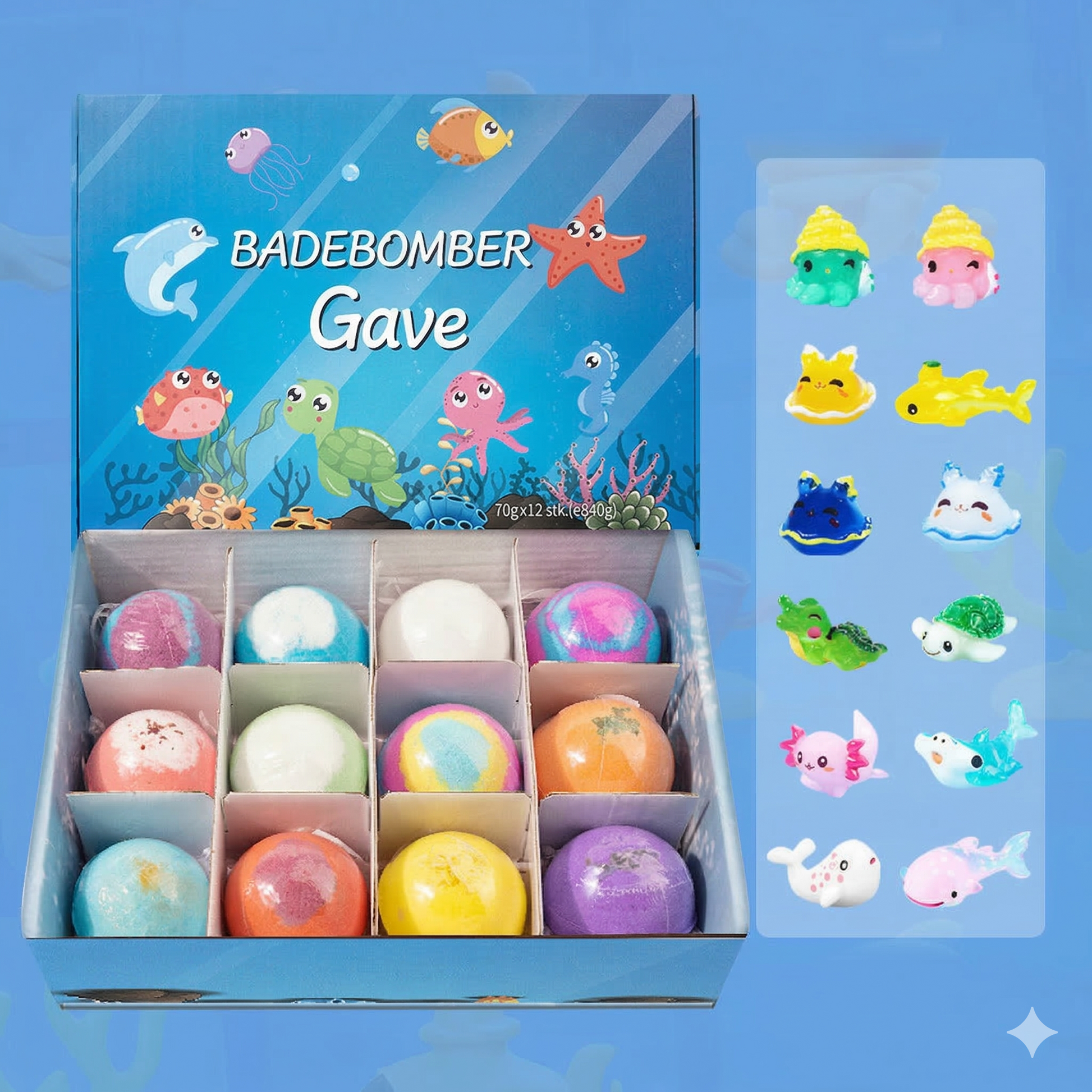 [12 Pcs] Magic Bath Bombs with Surprise - Sea Animal Toys Inside