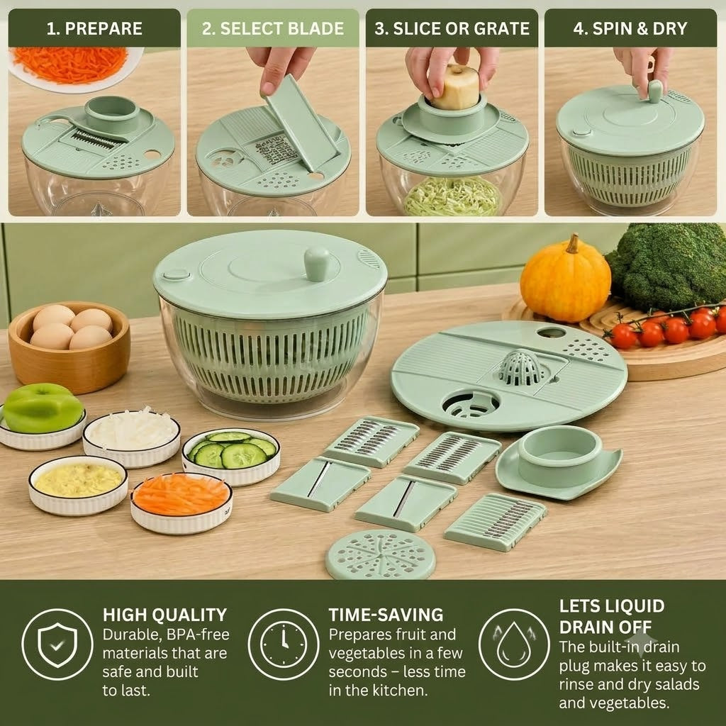 9-in-1 Manual Vegetable & Salad Chopper with Rotary Function