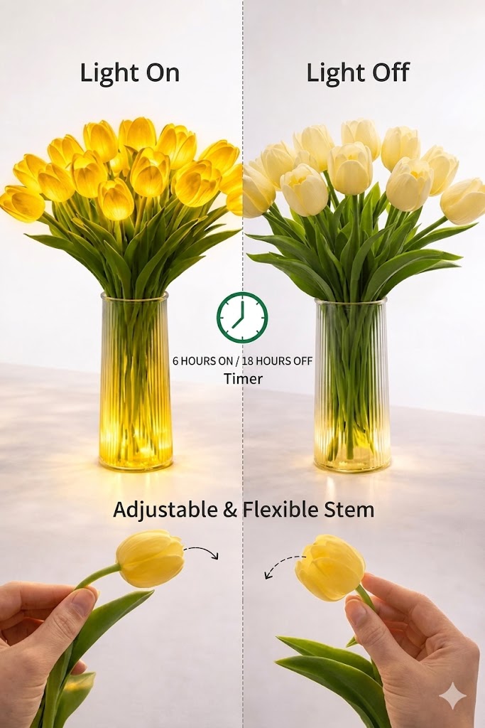 Romantic LED Tulip Lamp - Ambient Night Light - Artificial Flowers with Light - Decoration