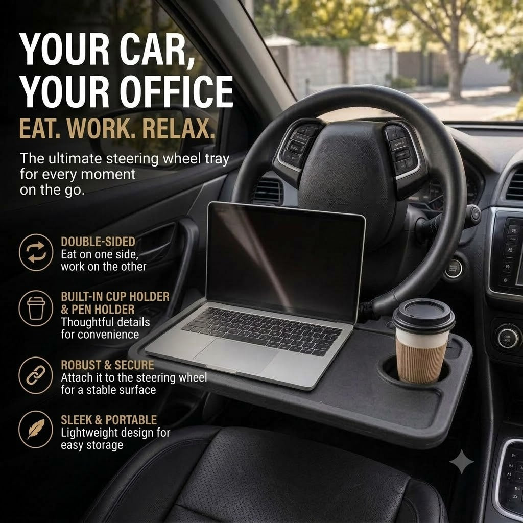 Double-Sided Car Steering Wheel Desk – Laptop Tray Table