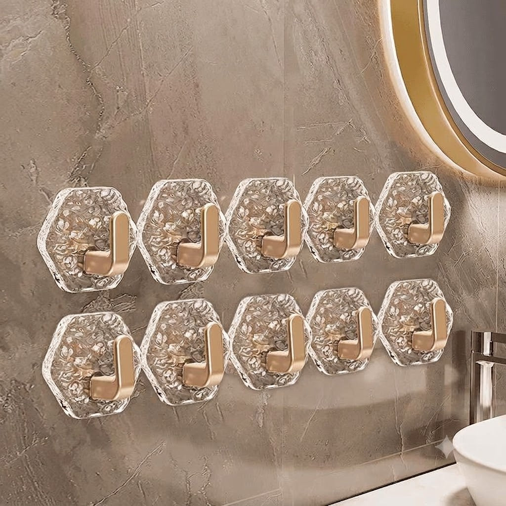 Self-Adhesive Hooks – Hexagonal Wave Pattern Design (1 Set of 10 pcs)
