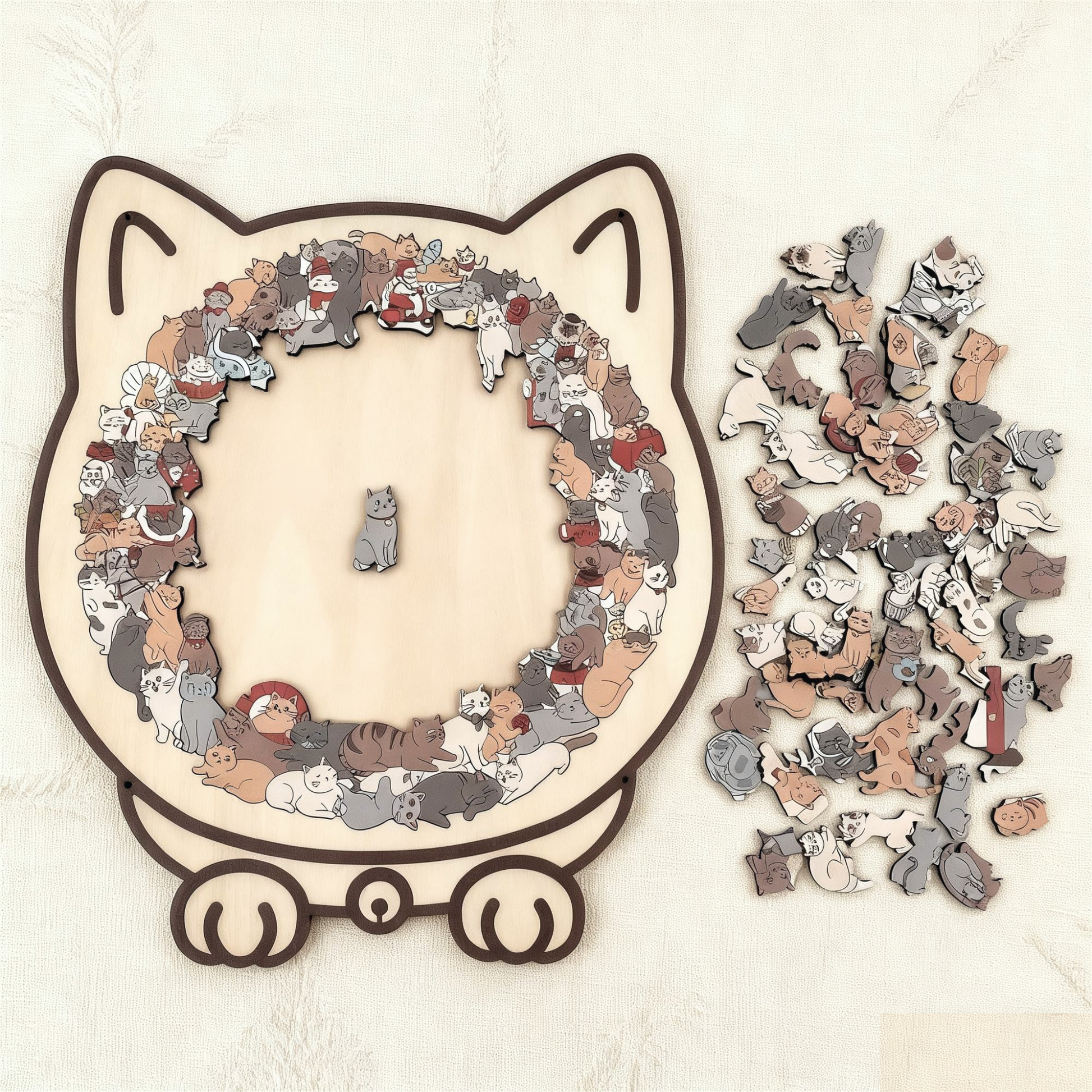 Unique Wooden Cat Puzzle – Morandi Edition (135 Pieces)