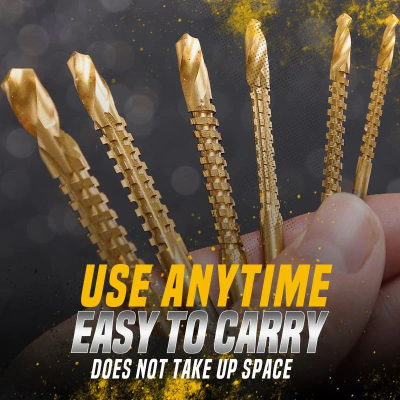 Titanium-Coated Spiral Drill Bit Set – 6 Sizes, 2-in-1 Drilling and Sawing