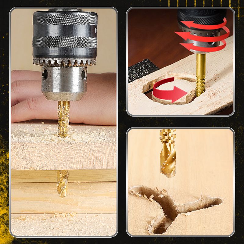 Titanium-Coated Spiral Drill Bit Set – 6 Sizes, 2-in-1 Drilling and Sawing