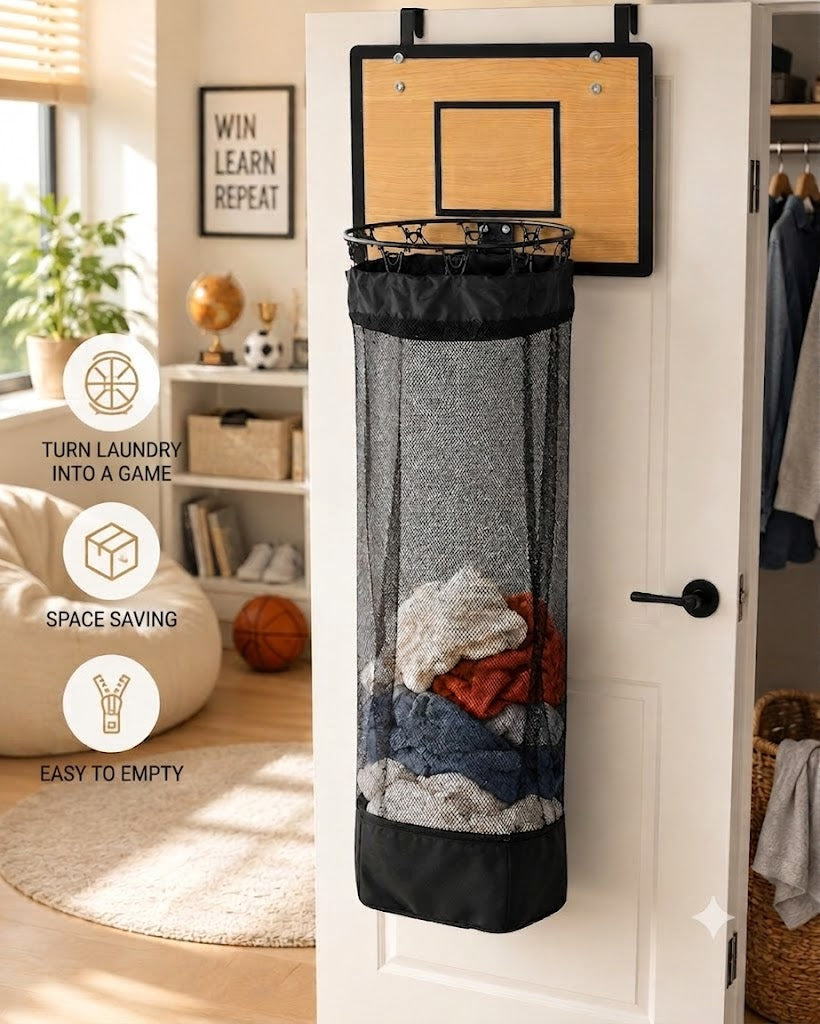 Over-the-Door Laundry Hamper: 2-in-1 Basketball Hoop & Laundry Basket🏀