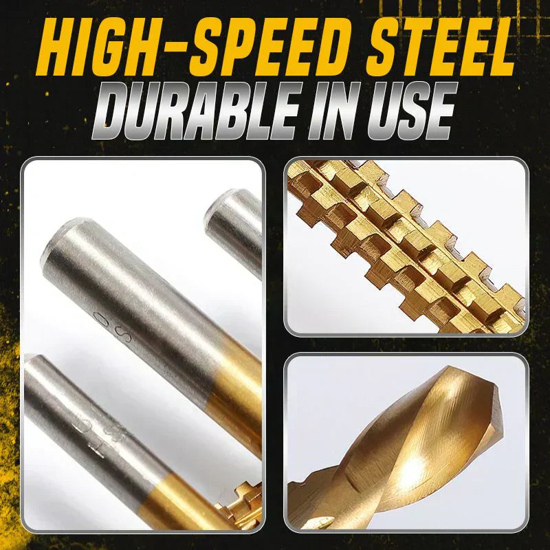 Titanium-Coated Spiral Drill Bit Set – 6 Sizes, 2-in-1 Drilling and Sawing