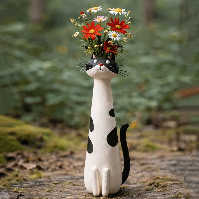 😻 Handmade Ceramic Cat Vase - Unique & Original Design - Decorative Flower Vase for Cat Lovers