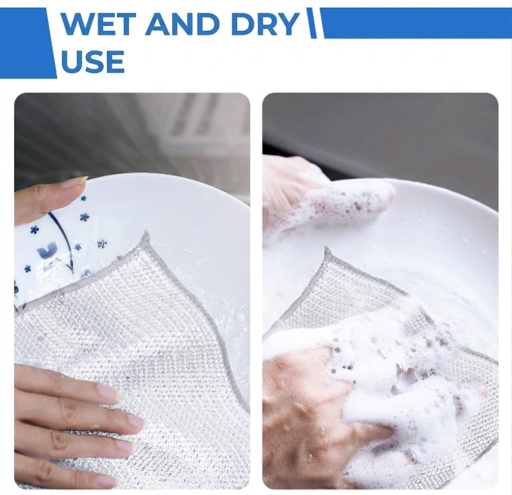 Reusable Silver Mesh Cleaning Cloths (10 Pcs) - Powerful Scratch-Free Cleaning - For Pans, Glass & Countertops - Fast-Drying & Durable