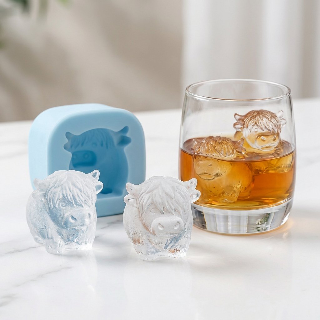 🐮 Mini Scottish Highland Cow Ice Cube Mold – 3D Silicone for Ice Cubes