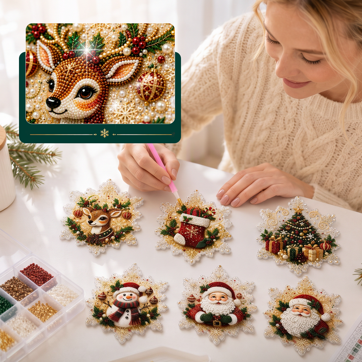 6-Piece DIY Diamond Painting Set for Christmas Ornaments & Decor