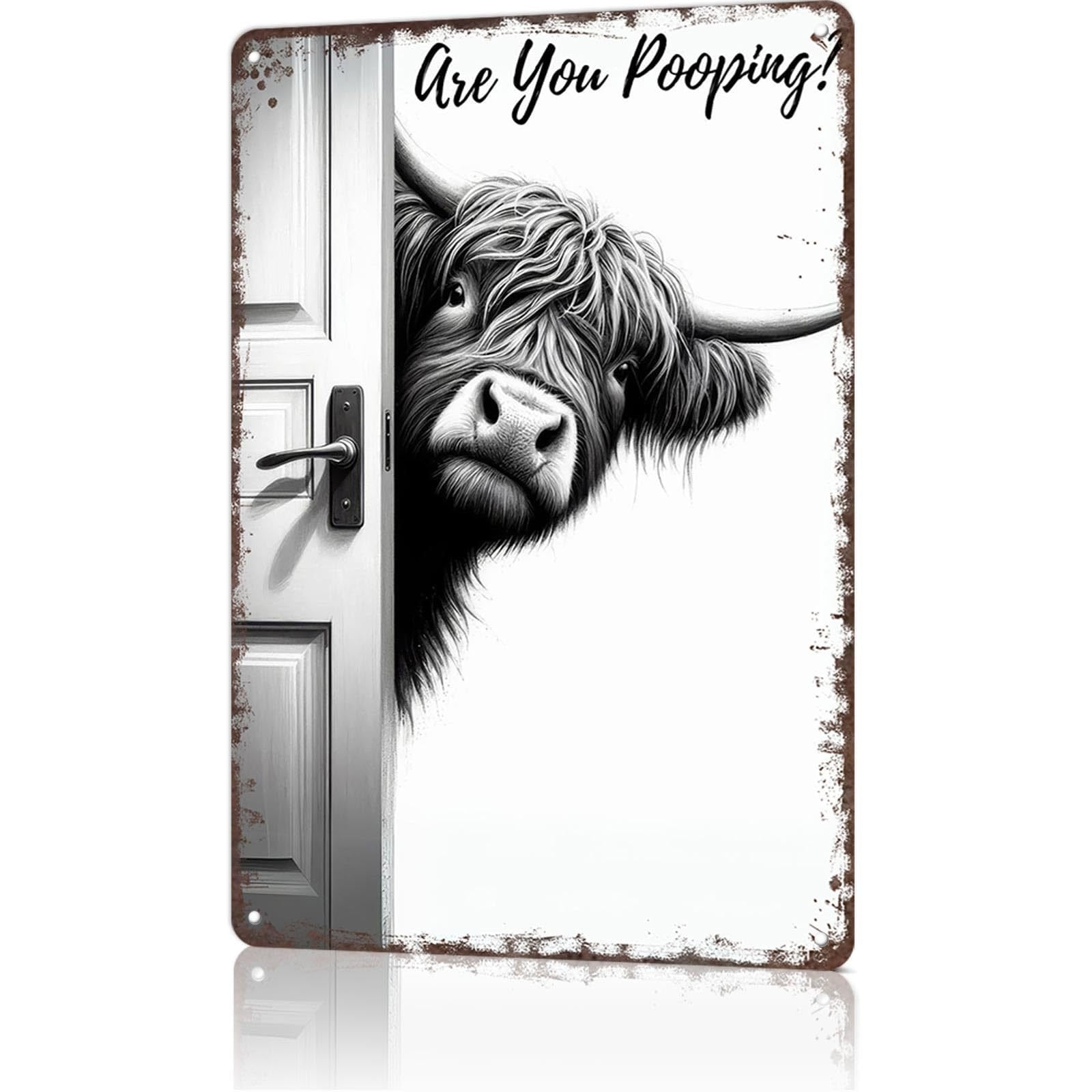 Retro Black and White Wall Decor - Highland Cow & Cat