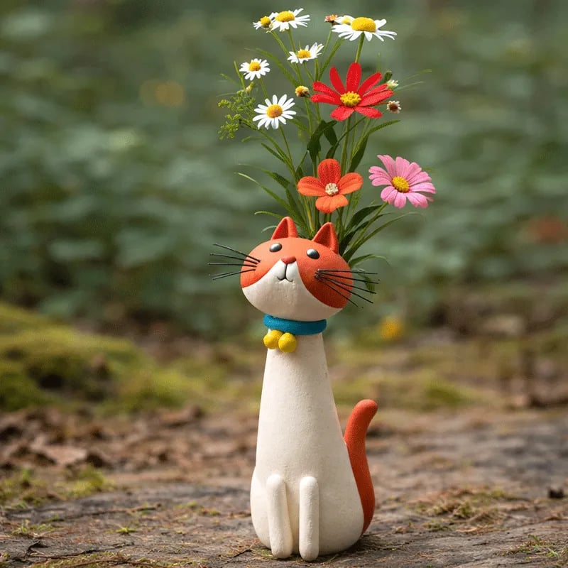 😻 Handmade Ceramic Cat Vase - Unique & Original Design - Decorative Flower Vase for Cat Lovers