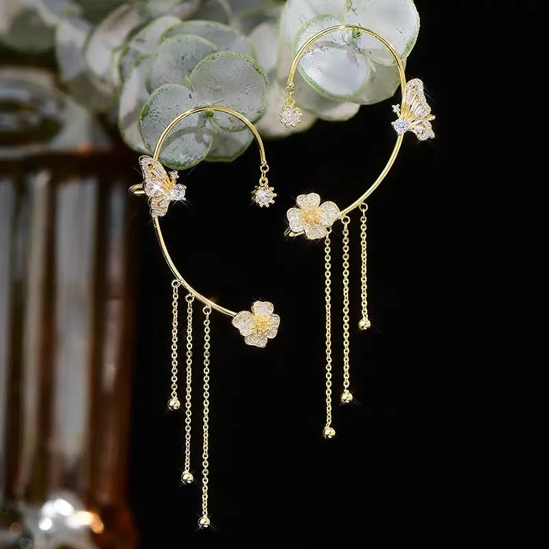 Simple Clip-On Earrings with Butterflies, Floral Motifs & Tassels – Elegant, Comfortable, No Piercing Required