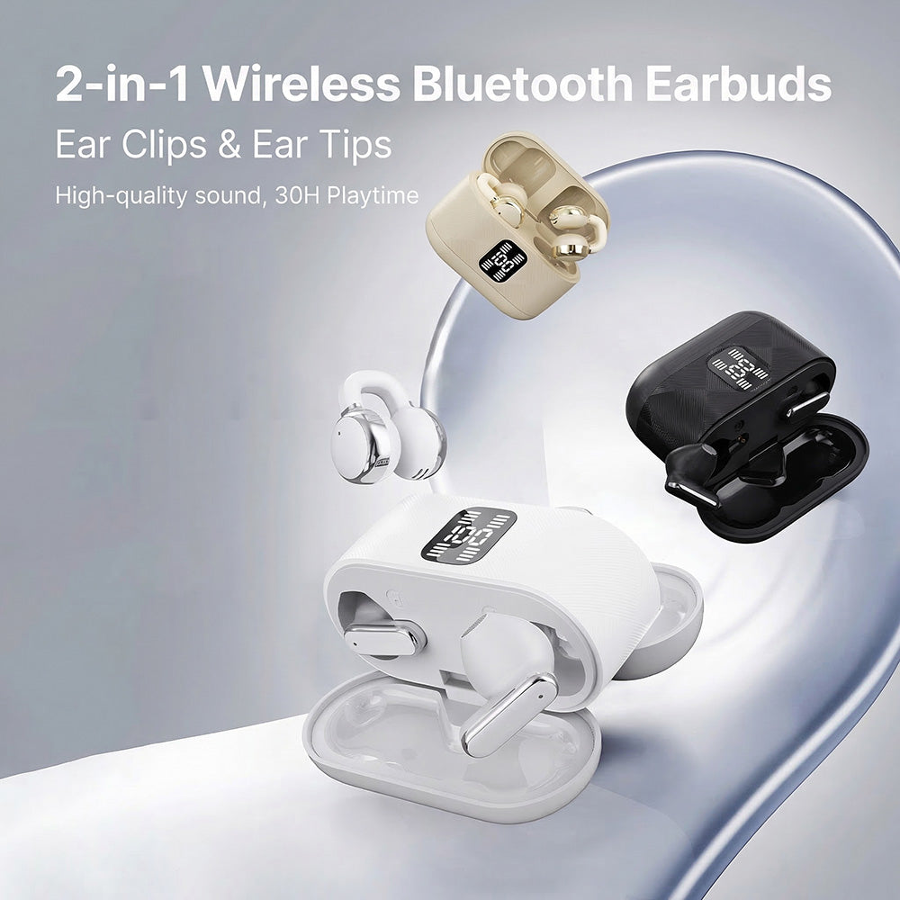 2-in-1 Wireless Bluetooth Headphones with Ear Hooks and Earbuds – 30 Hours Playtime