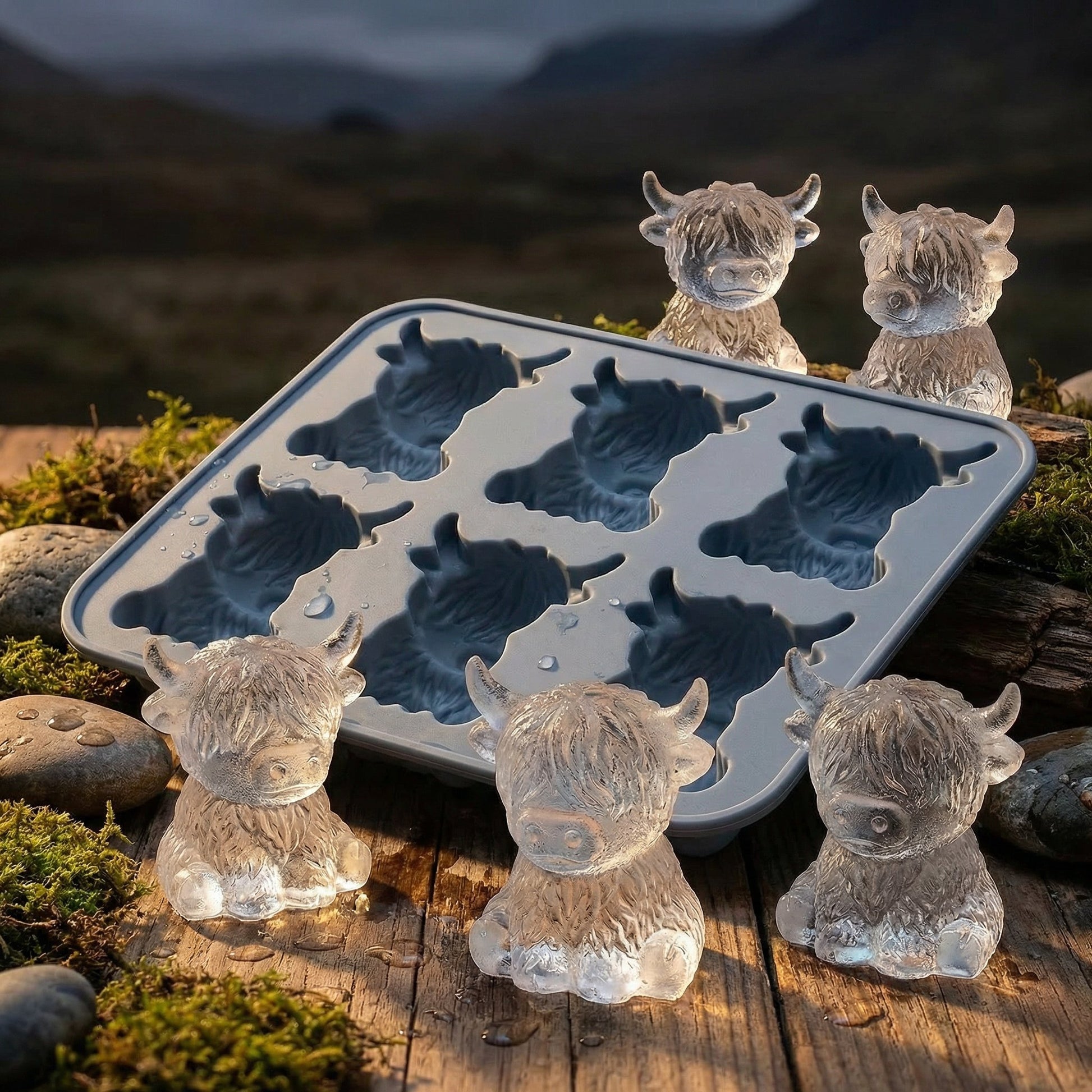 🐮 Mini Scottish Highland Cow Ice Cube Mold – 3D Silicone for Ice Cubes