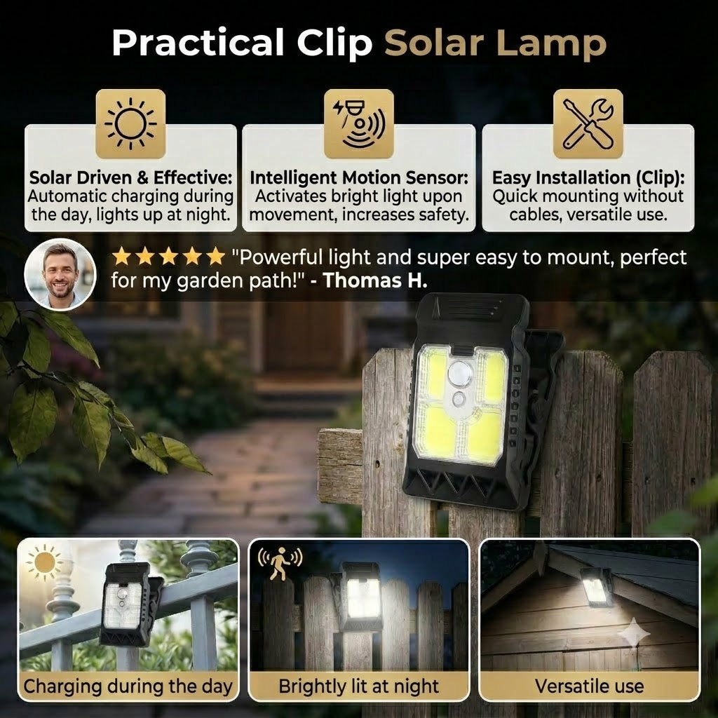Practical Clip-On Solar Light with Motion Sensor