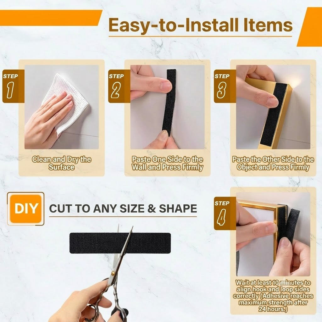 Strong Self-Adhesive Hook and Loop Tape (1 Set of 20 Pieces)