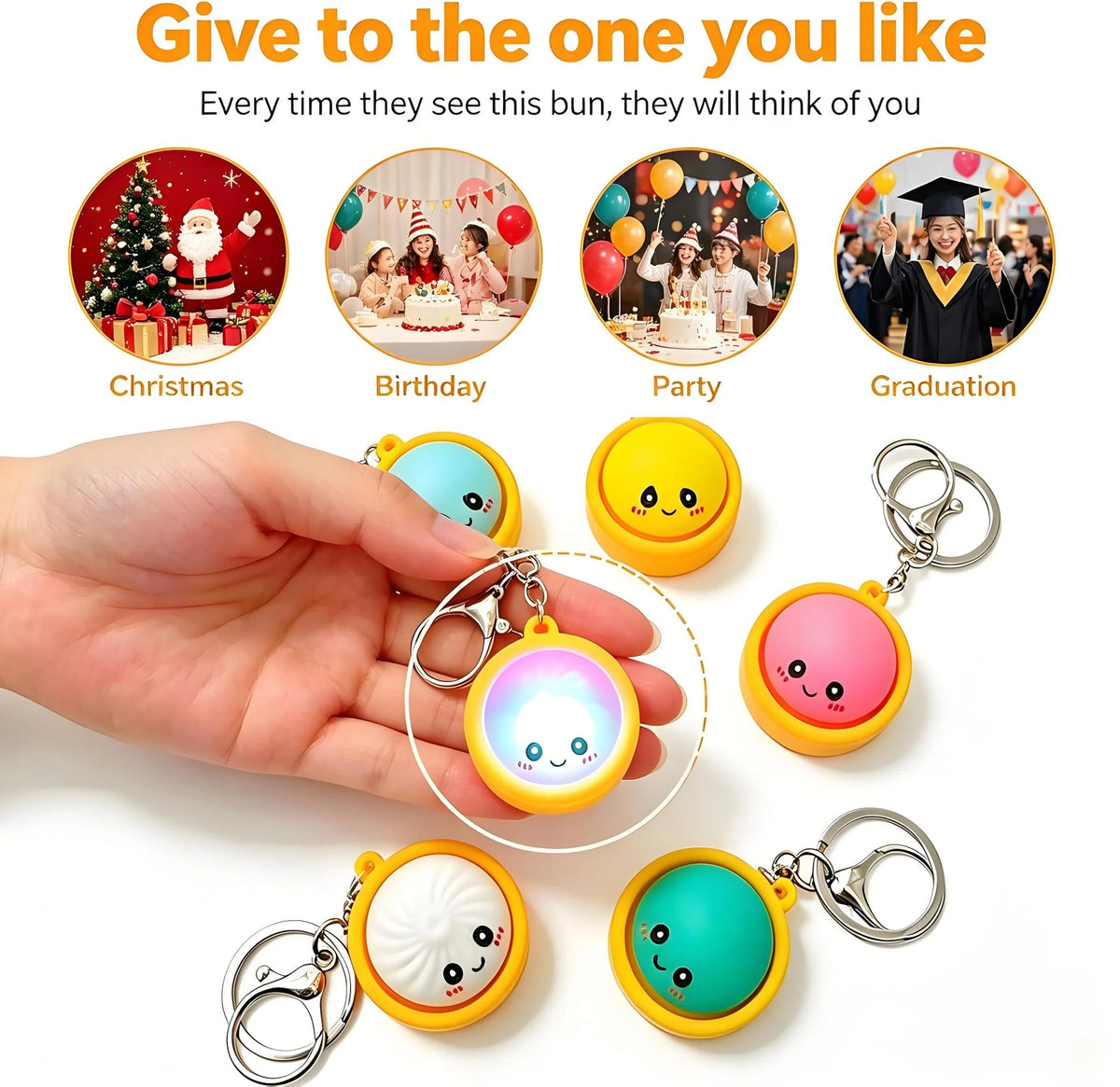 Cute and fun glowing baozi keychain with steamer