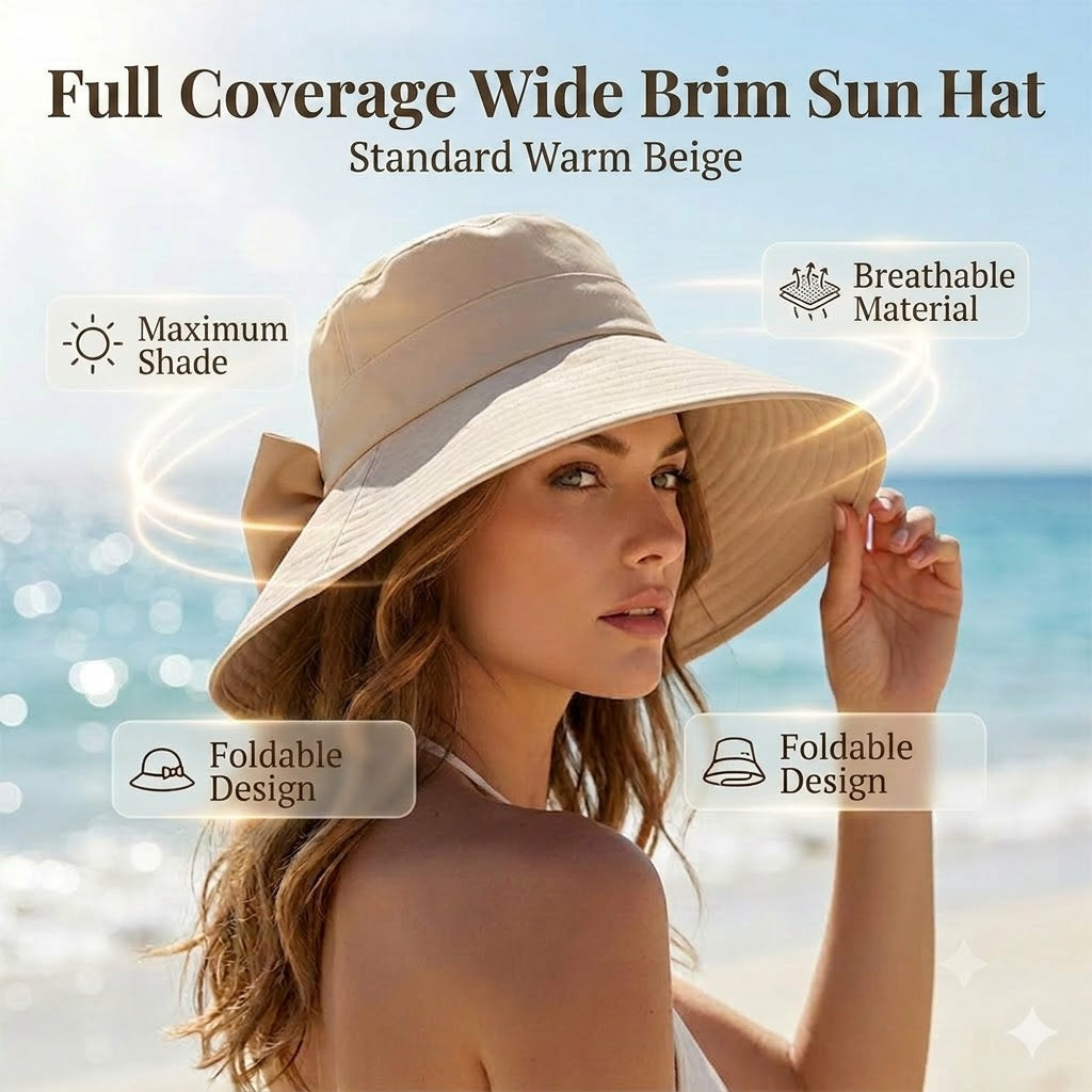 🎀 Women's Wide-Brim Sun Hat with Bow – Foldable