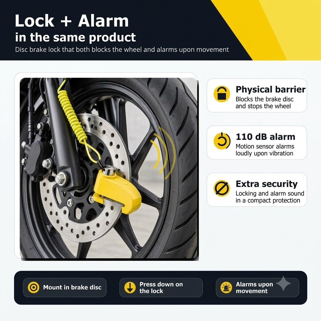 110 dB Alarm Disc Brake Lock – Disc Brake Lock for Bicycles, Mopeds & Motorcycles