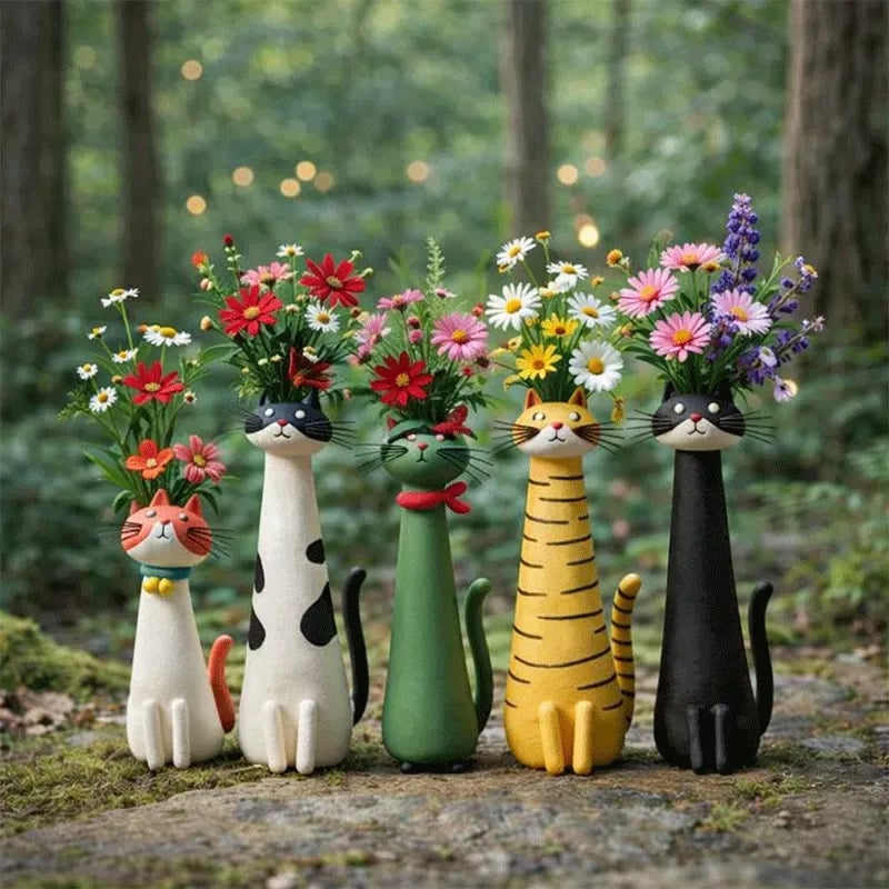 😻 Handmade Ceramic Cat Vase - Unique & Original Design - Decorative Flower Vase for Cat Lovers