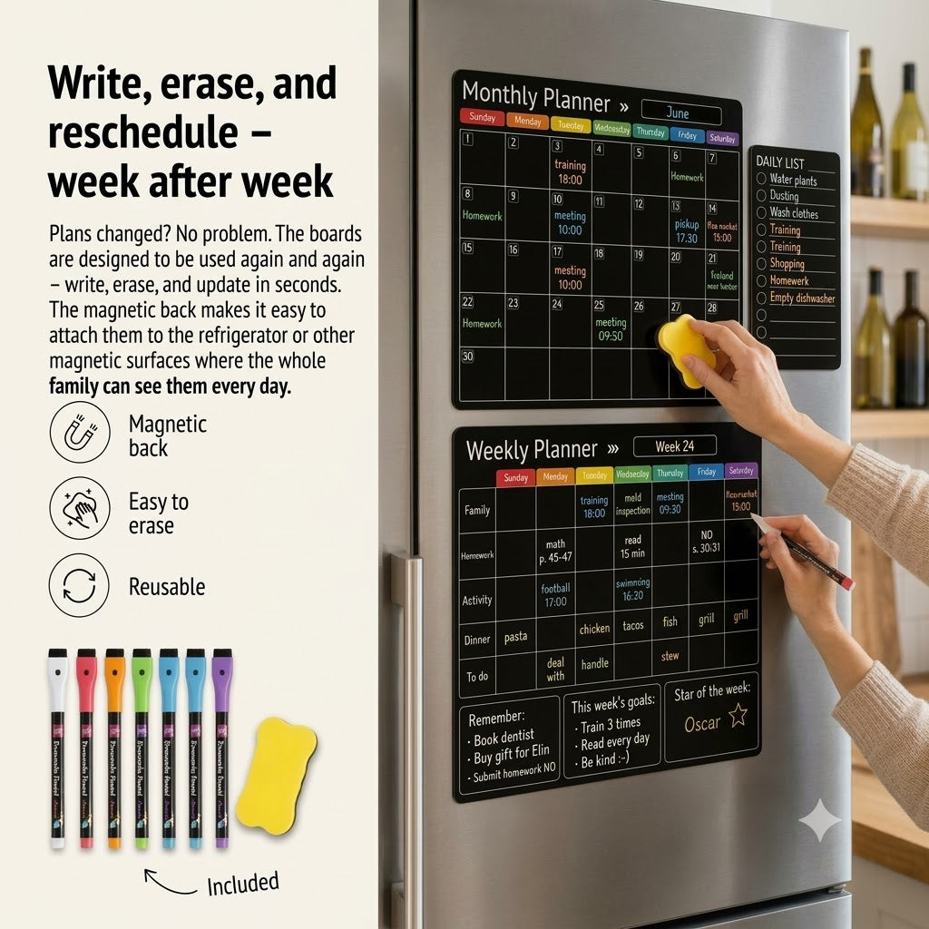 Magnetic Family Planner – Monthly, Weekly, and Daily Schedule