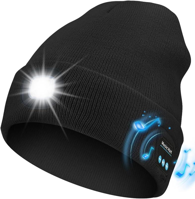USB Rechargeable Bluetooth Beanie with LED Flashlight