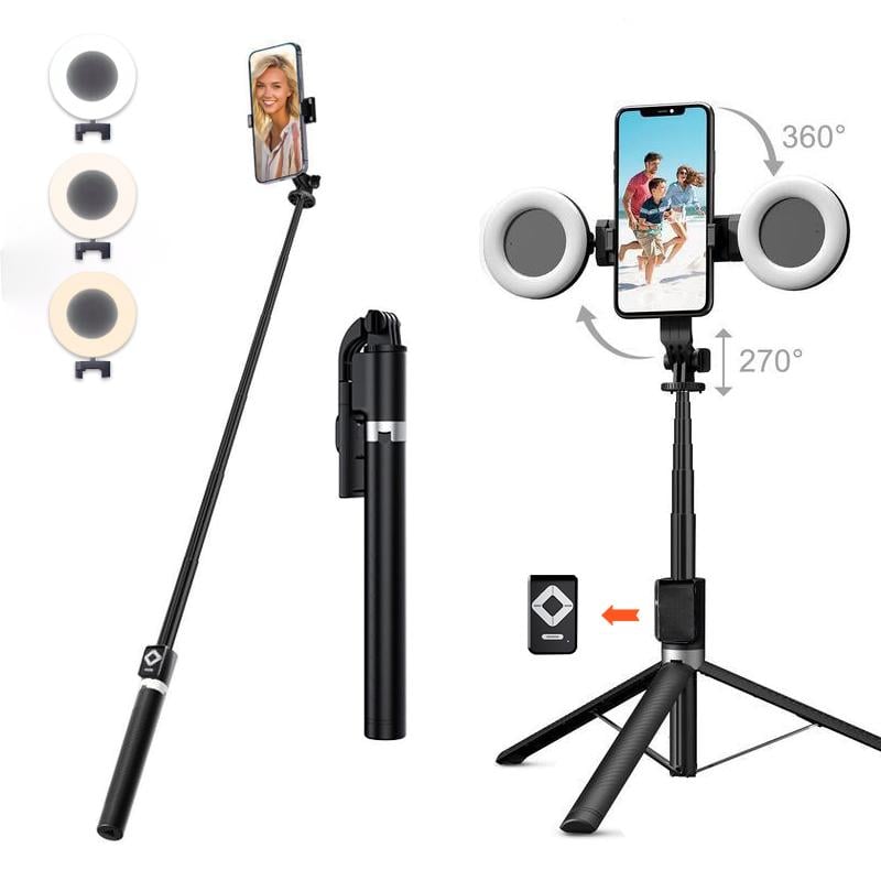 6-in-1 Selfie Stick Tripod with Light – Bluetooth Tripod with Remote (For iPhone & Android)