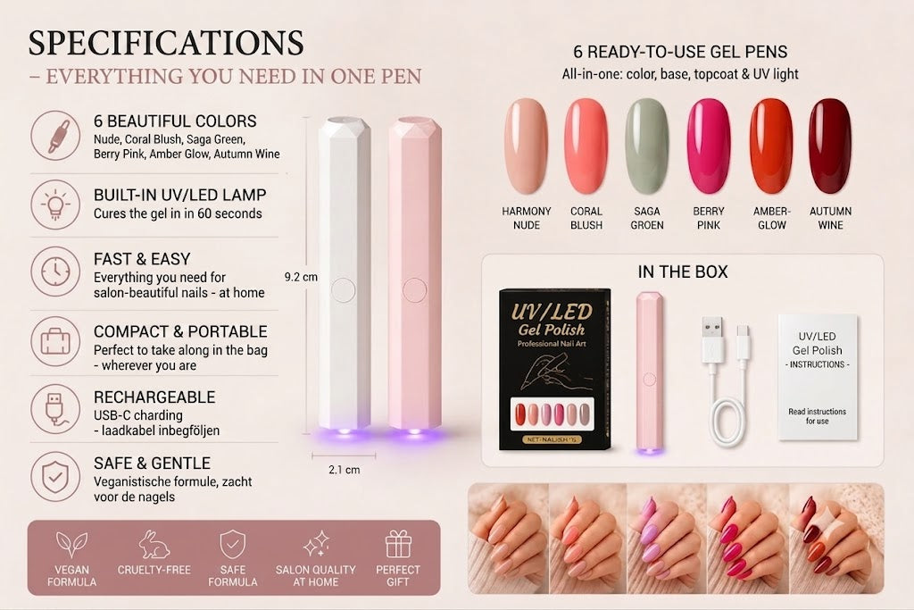 SalonPen – 3-in-1 Nail Polish Pen (with UV Light) – Set of 6