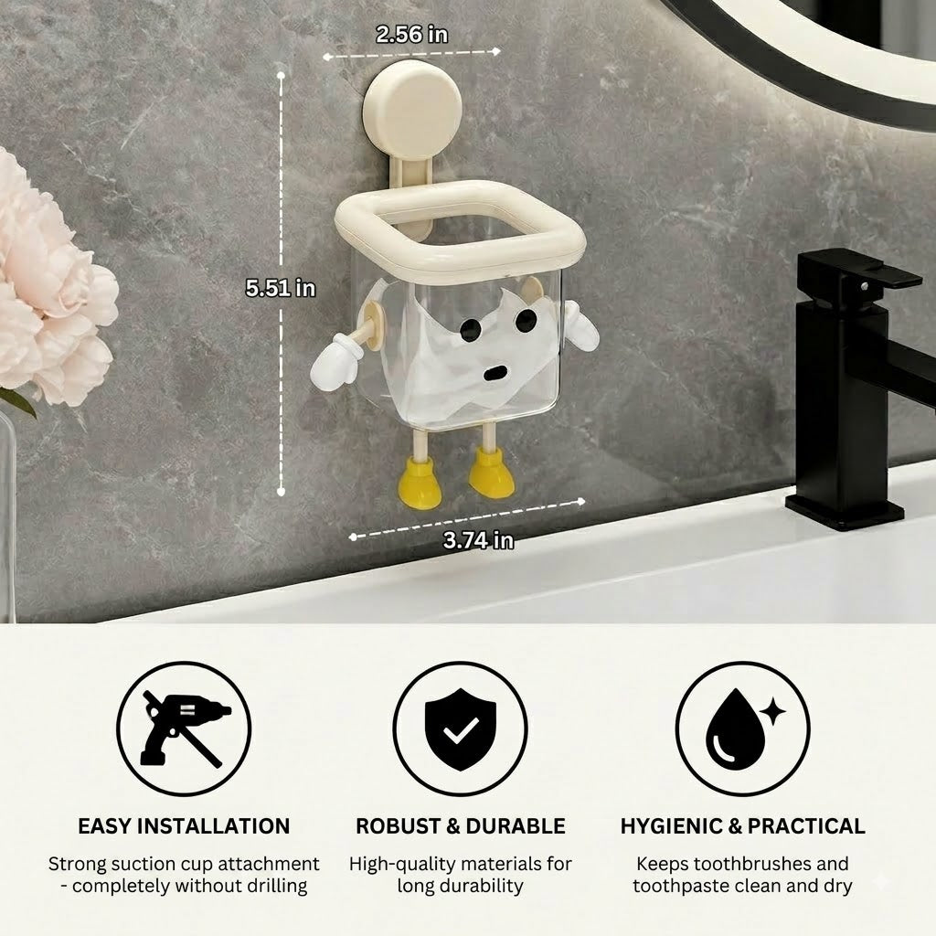Cute Wall-Mounted Suction Cup Toothbrush Holder – Perfect for the Bathroom
