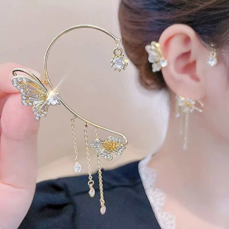 Simple Clip-On Earrings with Butterflies, Floral Motifs & Tassels – Elegant, Comfortable, No Piercing Required