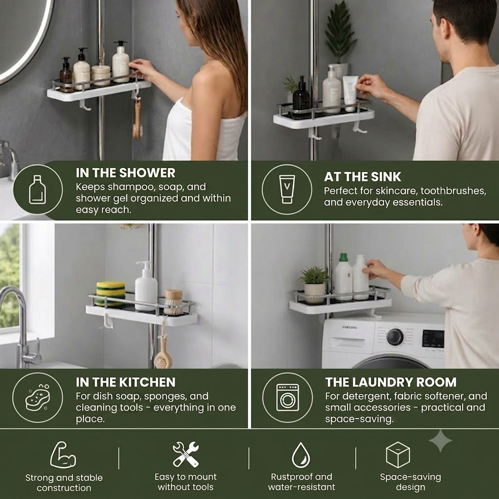 Shower Rod with Shelf for Bathroom