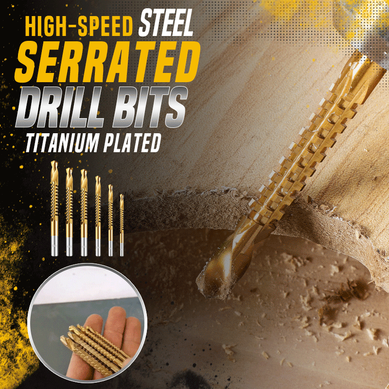 Titanium-Coated Spiral Drill Bit Set – 6 Sizes, 2-in-1 Drilling and Sawing