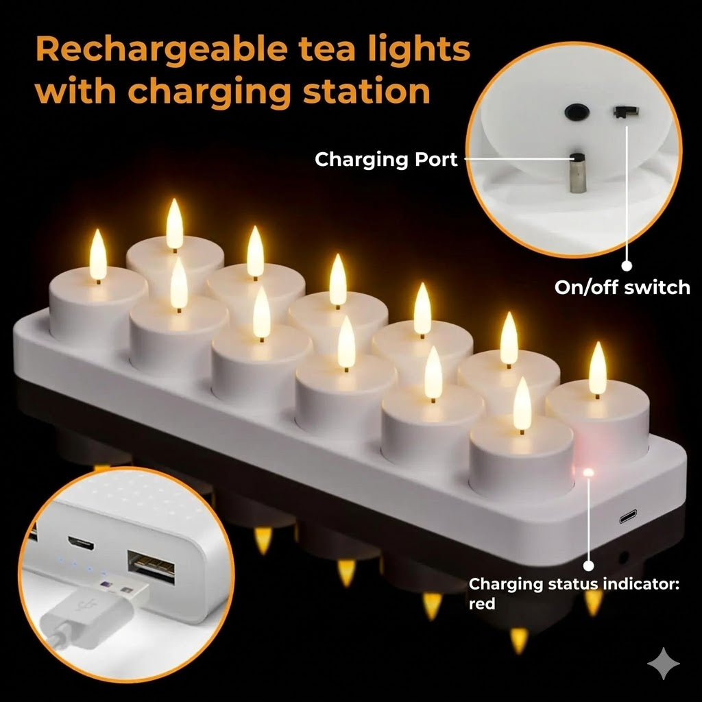 Rechargeable Flameless LED Tea Lights – Create a Cozy Ambiance – 100% Fire Safe