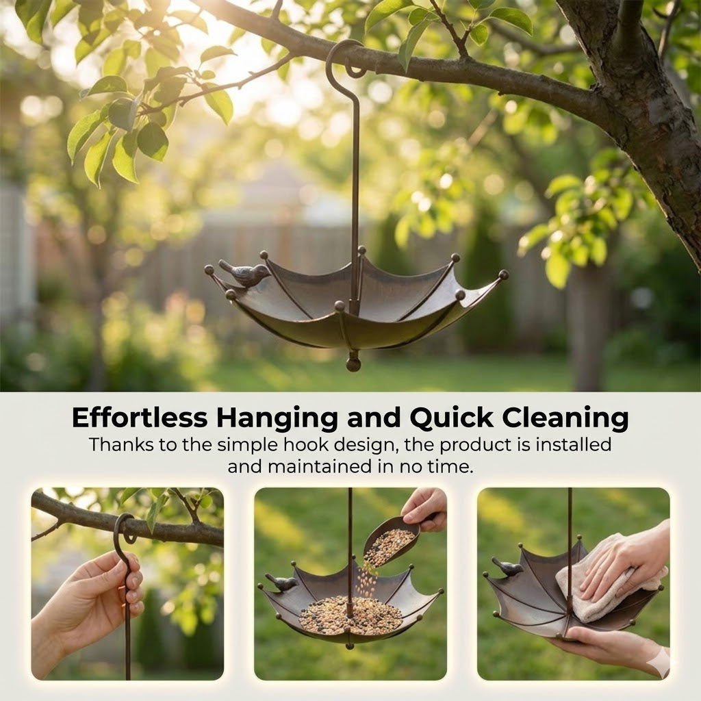 Hanging Bird Feeder and Drinking Bowl – Umbrella-Shaped Feeder Silo – 2-in-1 Feeding Station
