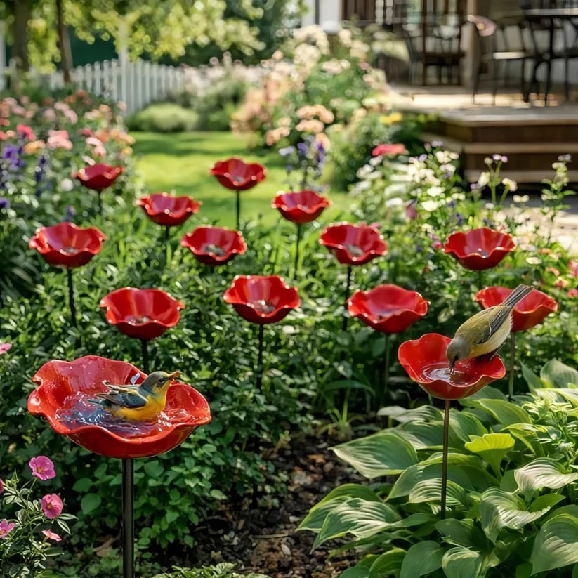 Handmade Bird Bath in Flower Seed Shape – Unique Garden Decoration and Bird Drinking Bowl