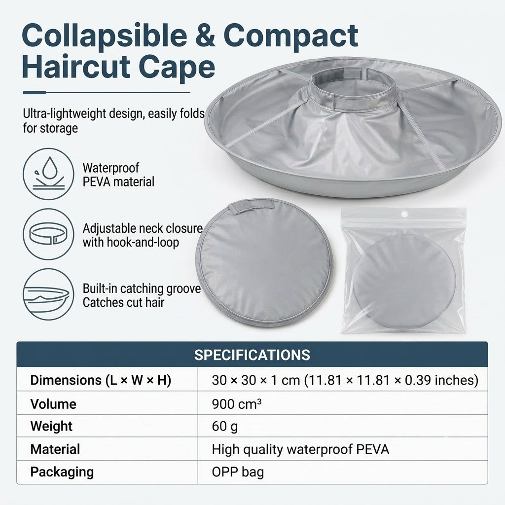 Waterproof Hair Cutting Cape with Catcher – Foldable Umbrella Hairdressing Cloak for Home Haircuts