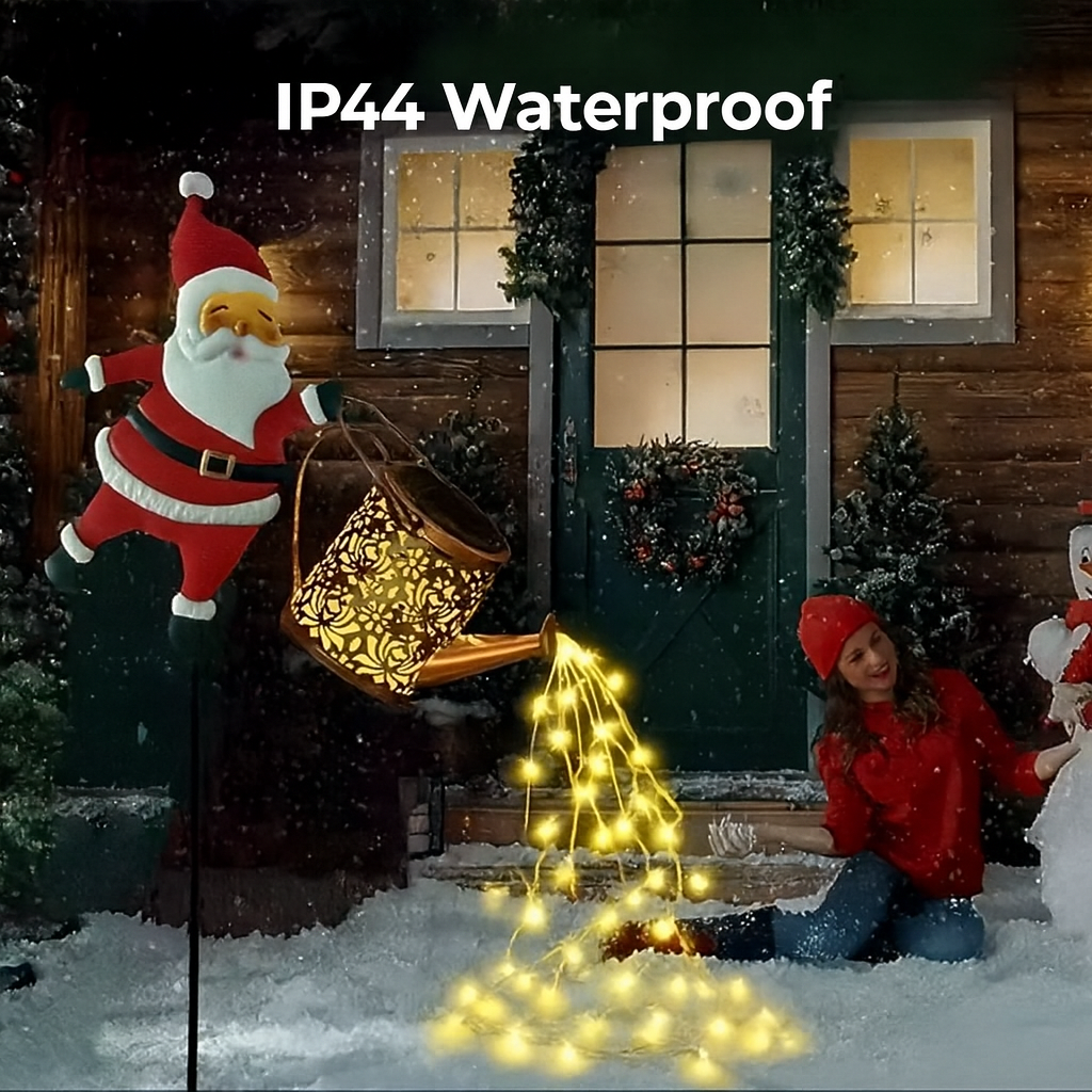 Solar Watering Can Lantern with Santa Design