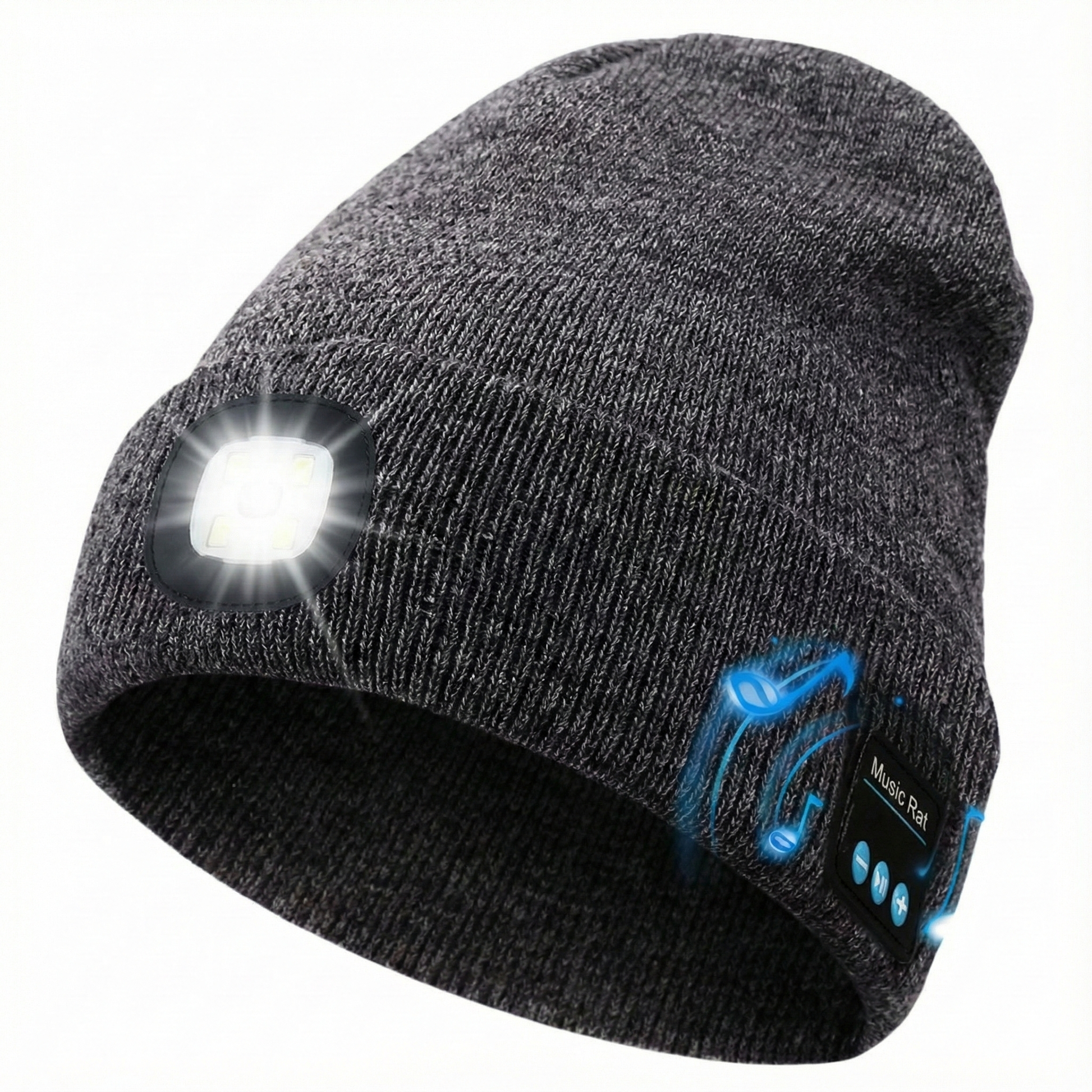 USB Rechargeable Bluetooth Beanie with LED Flashlight