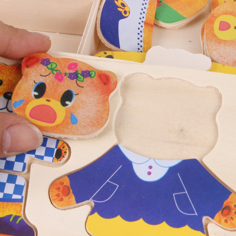 Wooden Bear Dress-Up Puzzle – Puzzle Box with Storage Case (Educational Toy)