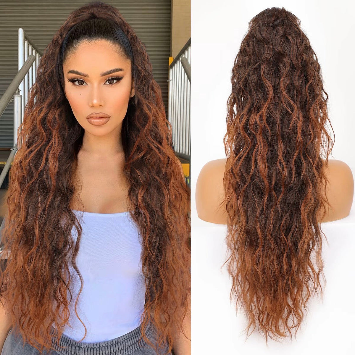 Long Wavy Ponytail Extension (Water Wave) – Voluminous Claw Clip Ponytail for Everyday & Parties