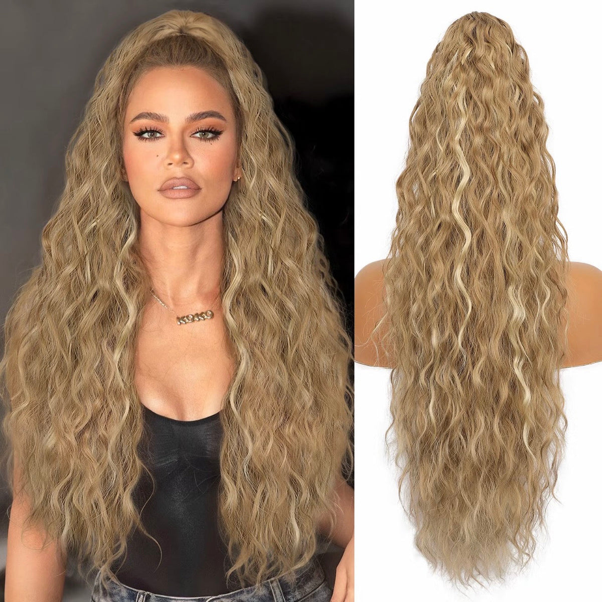 Long Wavy Ponytail Extension (Water Wave) – Voluminous Claw Clip Ponytail for Everyday & Parties
