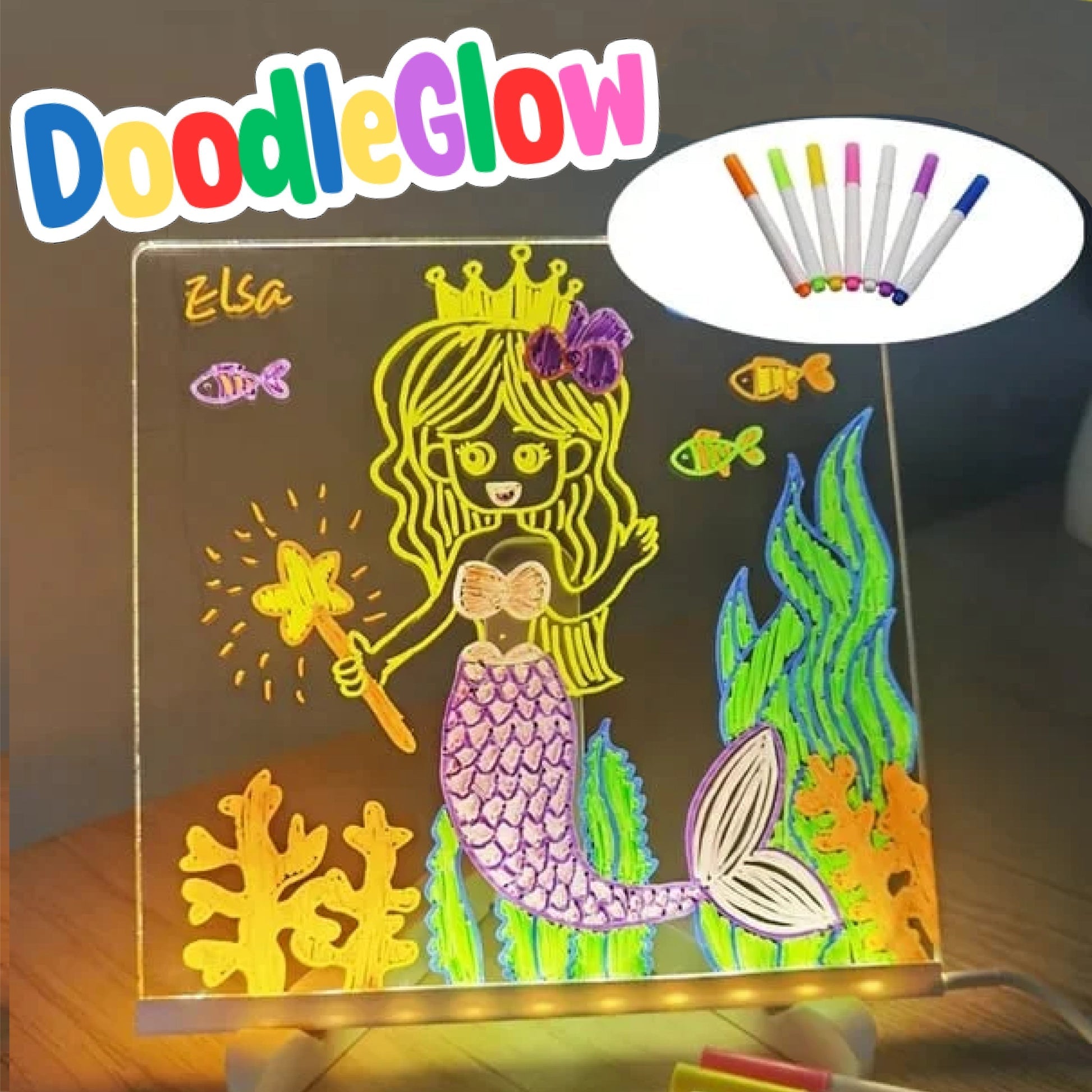 DoodleGlow™ Magic LED Drawing Board - Glowing Drawing Tablet for Kids (Incl. Markers & Stencils)