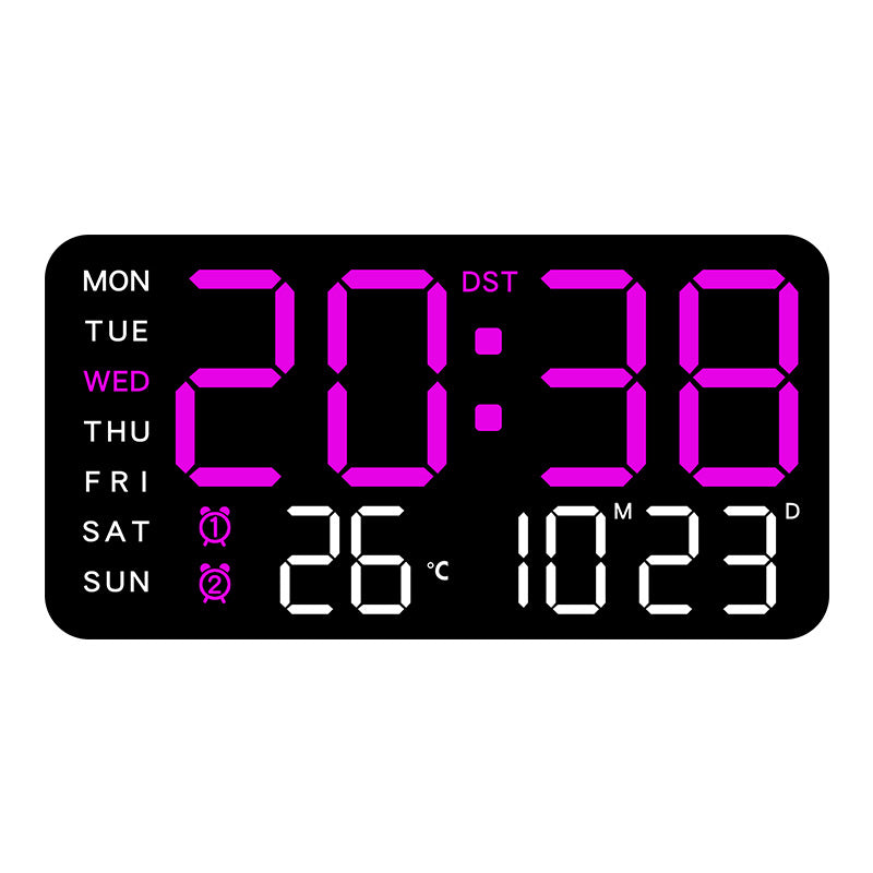 Large Digital Wall Clock with LED Display – Modern Electronic Clock with Date and Temperature