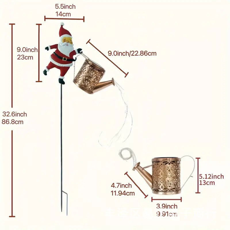 Solar Watering Can Lantern with Santa Design