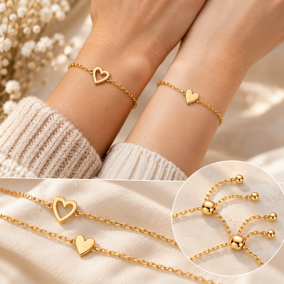 Love Bracelet Set – 14K Gold-Plated Heart Bracelet