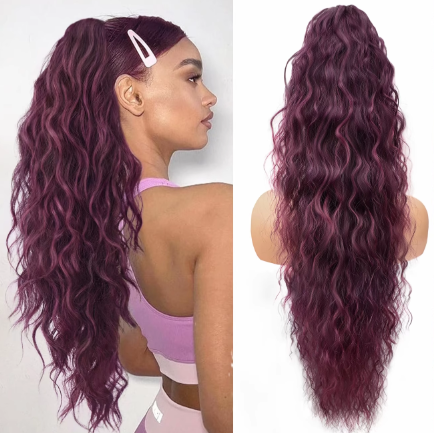 Long Wavy Ponytail Extension (Water Wave) – Voluminous Claw Clip Ponytail for Everyday & Parties